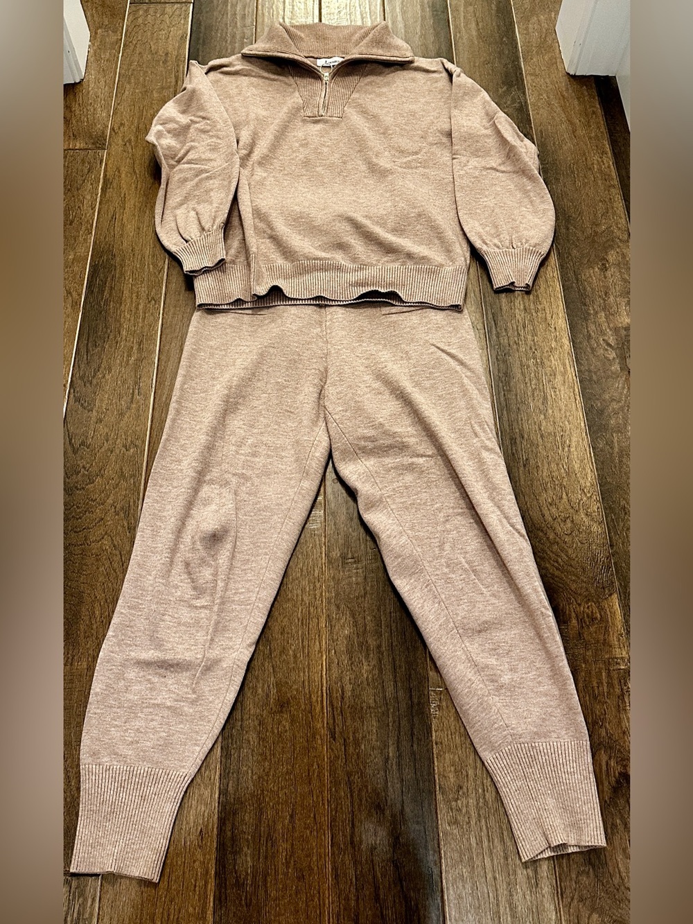 Anrabees Women's Cozy Knit Pullover & Jogger Set - Taupe